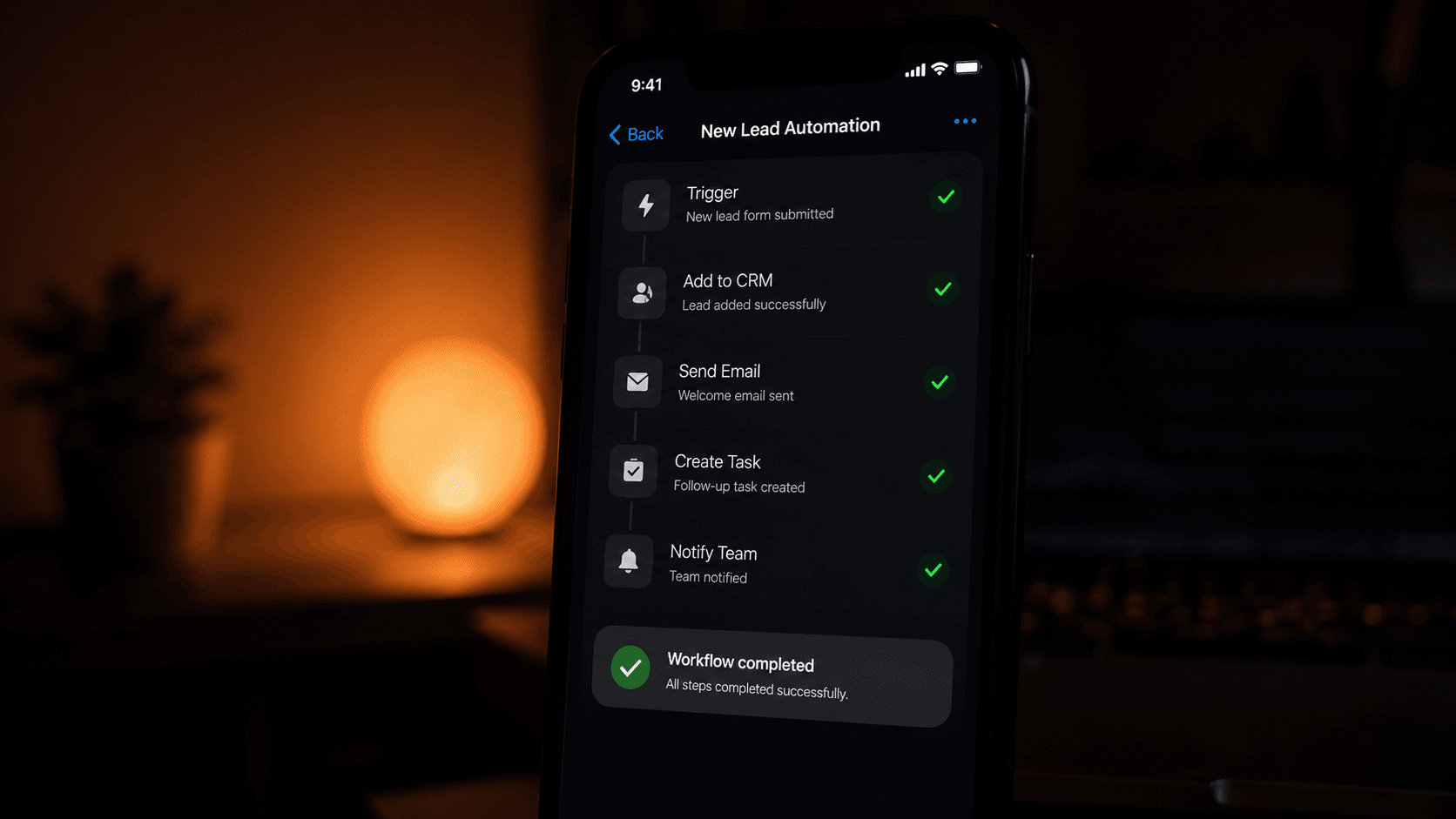 Workflow completed notification on phone